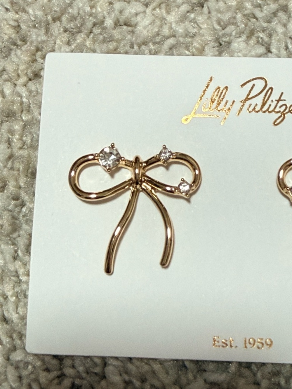 NWT Lilly Pulitzer Tis the Season Gold Bow Earrings with Clear Crystal Accents - Picture 5 of 8